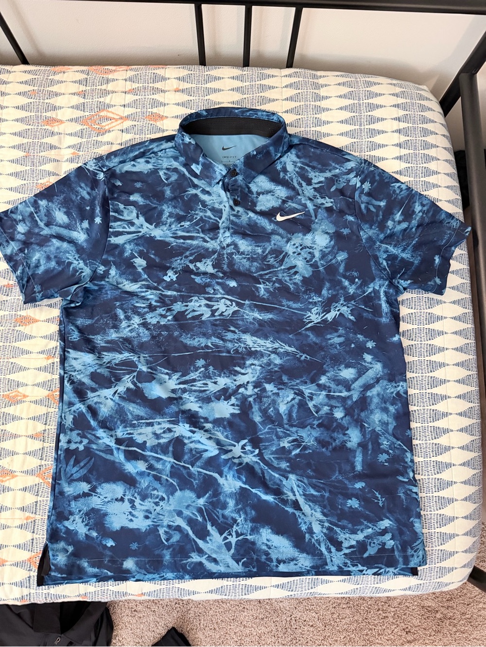 Nike Dri-Fit Tour Solar Floral Golf Polo Blue and White Size Large